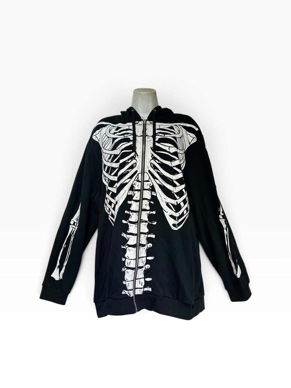 Spirit Skeleton Zip Hoodie Men's Size XL Black Halloween Goth Full Zip